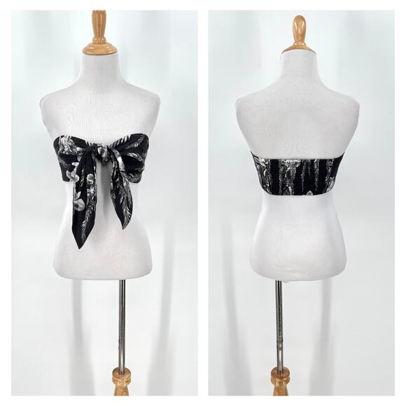 ALLSAINTS Riah Mia Bandeau Top Women 8 Black white Tie Front Vacation Travel NEW - Picture 4 of 16
